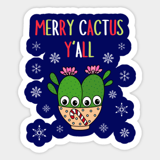 Merry Cactus Y'all - Cacti Couple In Christmas Candy Cane Bowl Sticker